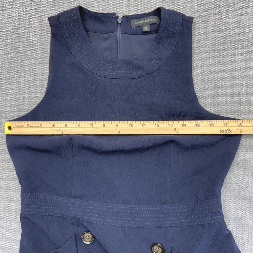 Banana Republic Utility Sheath Dress Womens 8 Navy Sleeveless Button Pocket - Picture 7 of 16